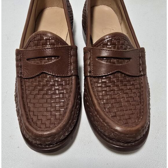 J.Crew Winona Penny Loafer Woven Italian Leather Womens 8.5 US Cognac Brown - Picture 3 of 10